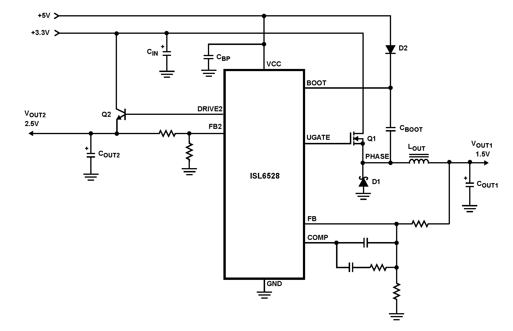 ISL6528 Dual Regulator-Standard Buck PWM and Linear Power Controller circuit
