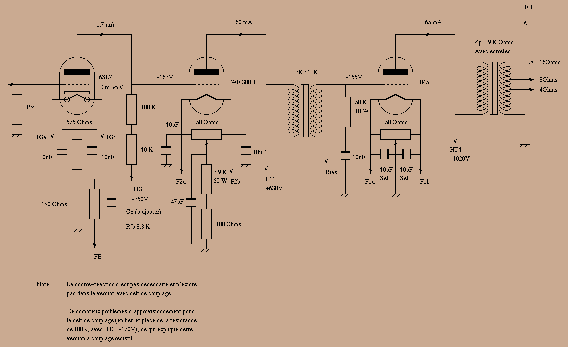 845 20W A1 class monotriode amplifier circuit