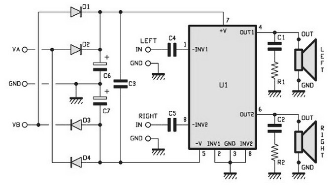 15w stereo power amplifier circuit