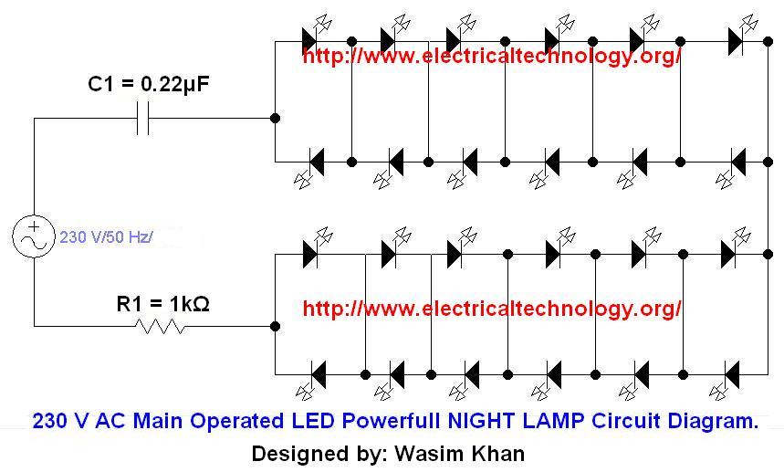 230 V 50Hz AC or 110V 60Hz Main Operated LED Powerful NIGHT LAMPCircuit circuit