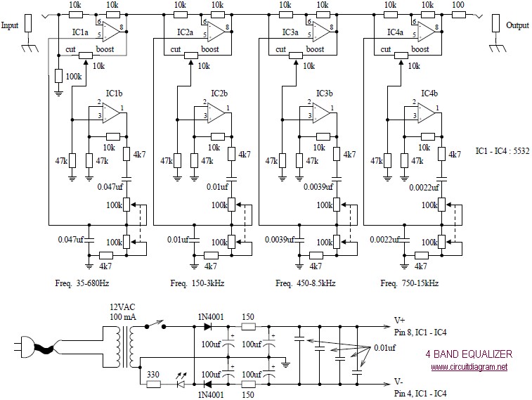  4 Band Equalizer schematic diagram