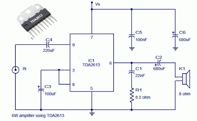 Reliable 6 Watt Hi Fi Audio Amplifier Using TDA2613 circuit