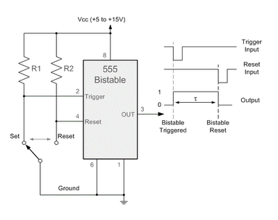 bistable multivibrator using ic 555 circuit