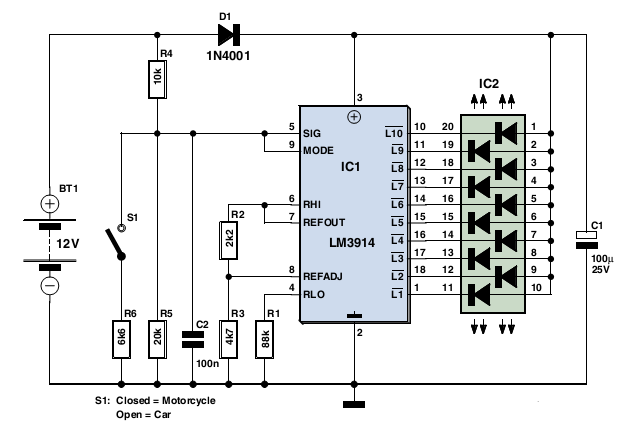 Car  Motorcycle Battery Tester circuit