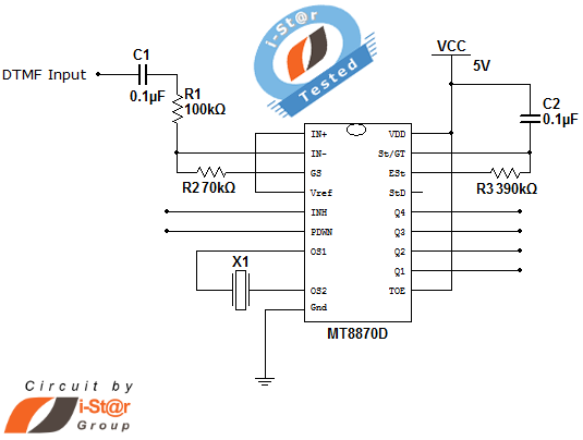 dtmf dual tone multi frequency decoder circuit schematic using M8870 IC circuit