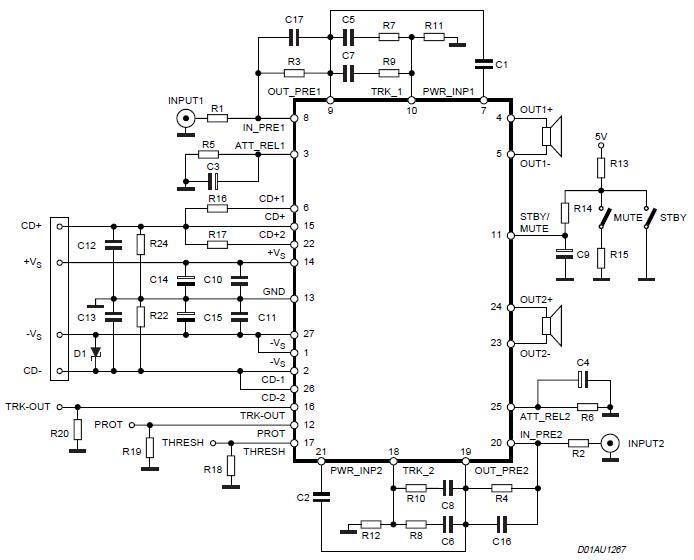 140W Amplifier Circuit ( 2x 70 Watt ) Schematic Diagram