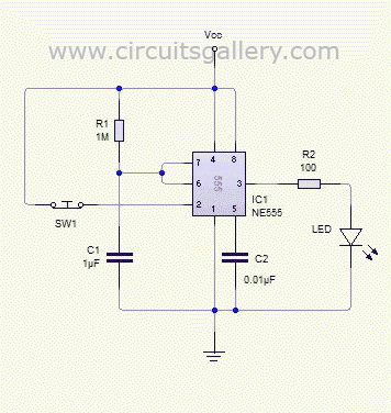 Monostable 555 Multivibrator Working Principle and Circuit diagram with Animation circuit