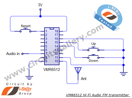 Simple FM Transmitter circuit schematic Long range short range using VMR6512 Hi-Fi Audio FM transmitter module circuit