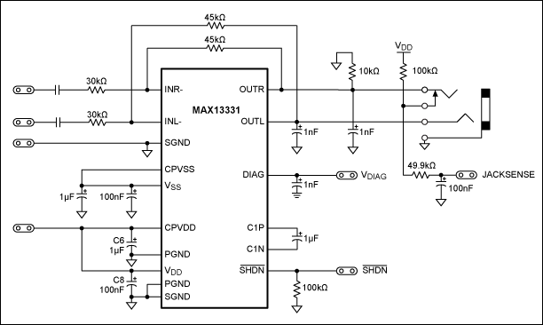 Add a Discrete Jack-Sensing Circuit to the MAX13330/MAX13331 Automotive Headphone Amplifier