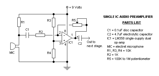 Single ic preamp circuit