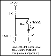 One transistor LED Flasher circuit