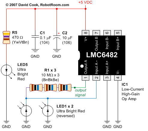 Using LEDs as colour sensors circuit
