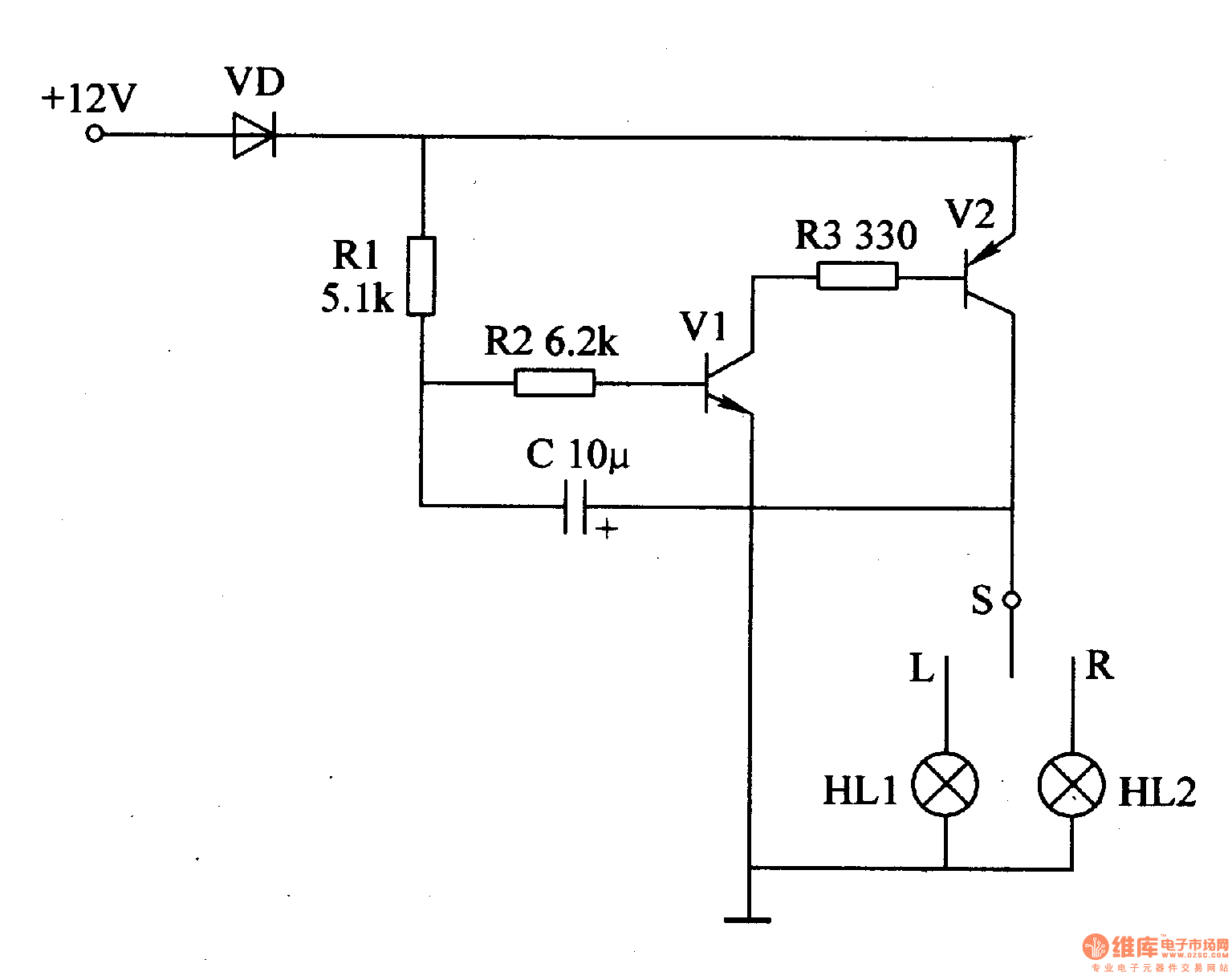 Motor vehicle steering flasher 12 circuit