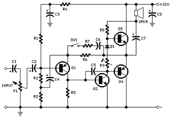2 watt amplifier schematic diagram circuit