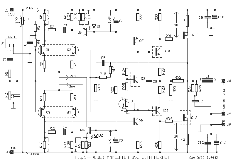 Audio 65W Power Amplifier Circuits with HEXFET circuit