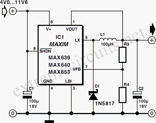 Compact Switching Step-Down Converter By MAX639 – Circuit Schematic