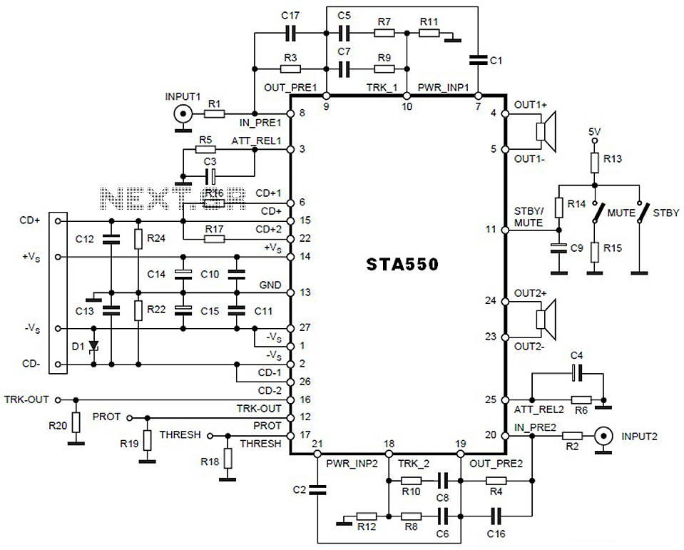 STA550 - 2 x 70W Audio Amplifier Circuit