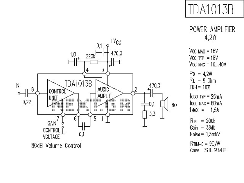 TDA1013B - 4W Audio Amplifier Circuit