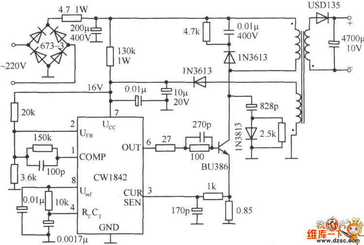 Isolated switching power supply circuit diagram