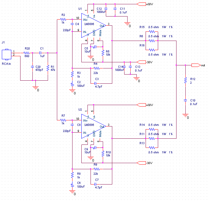 PA100 DIY 2x LM3886 in parallel gainclone audio amplifier