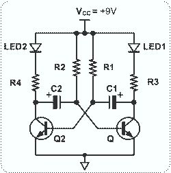 Astable Multivibrator with 2 Transistors circuit