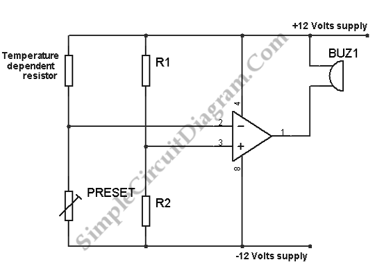Temperature Alarm with Op-Amp Comparator circuit