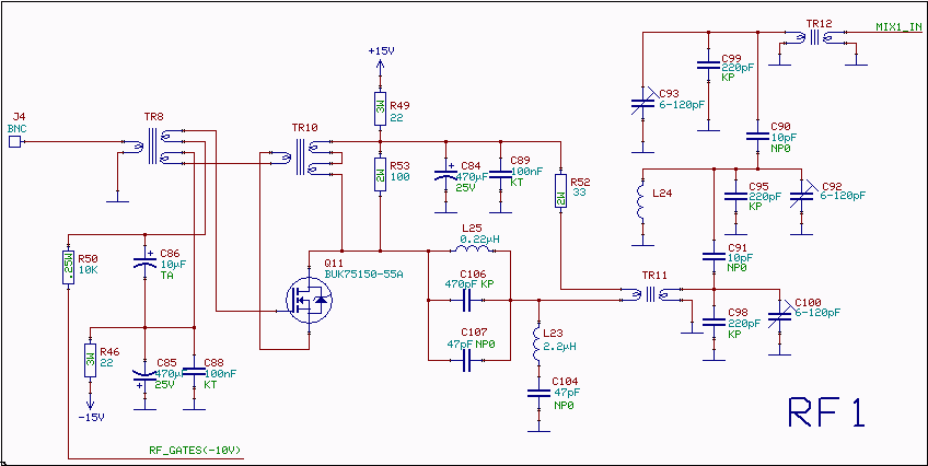 RF amplifier and filter for 10.7 MHz