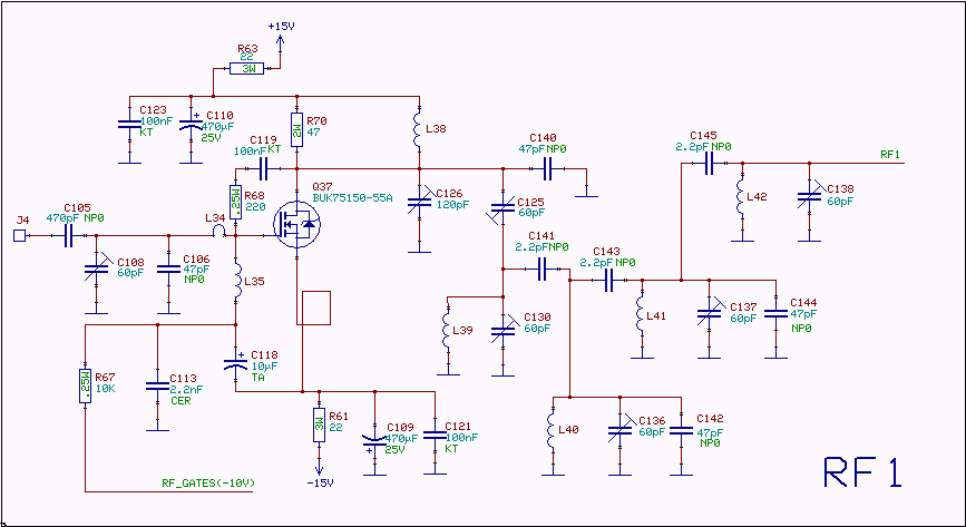 RF amplifier and filter for 70 MHz circuit