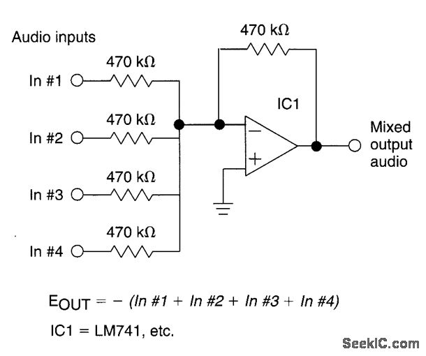 UNITY GAIN FOUR INPUT AUDIO MIXER