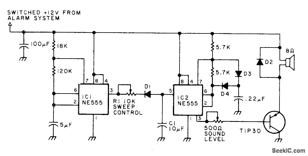 10 W AUTO ALARM SIREN circuit