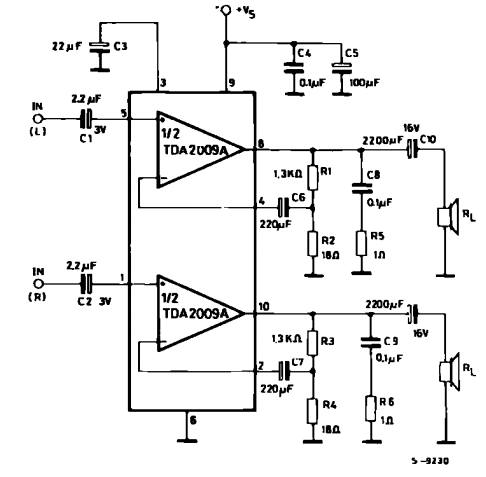 Stereo power audio amplifier circuit tda2009 10+10 watts