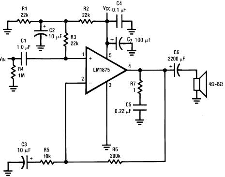 Circuit of power audio amplifier lm1875 20W