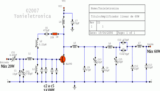 Circuit for power linear RF amplifier with BLY90