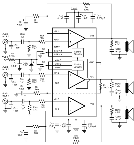 Circuit power audio amplifier potency lm4782 overture three channel