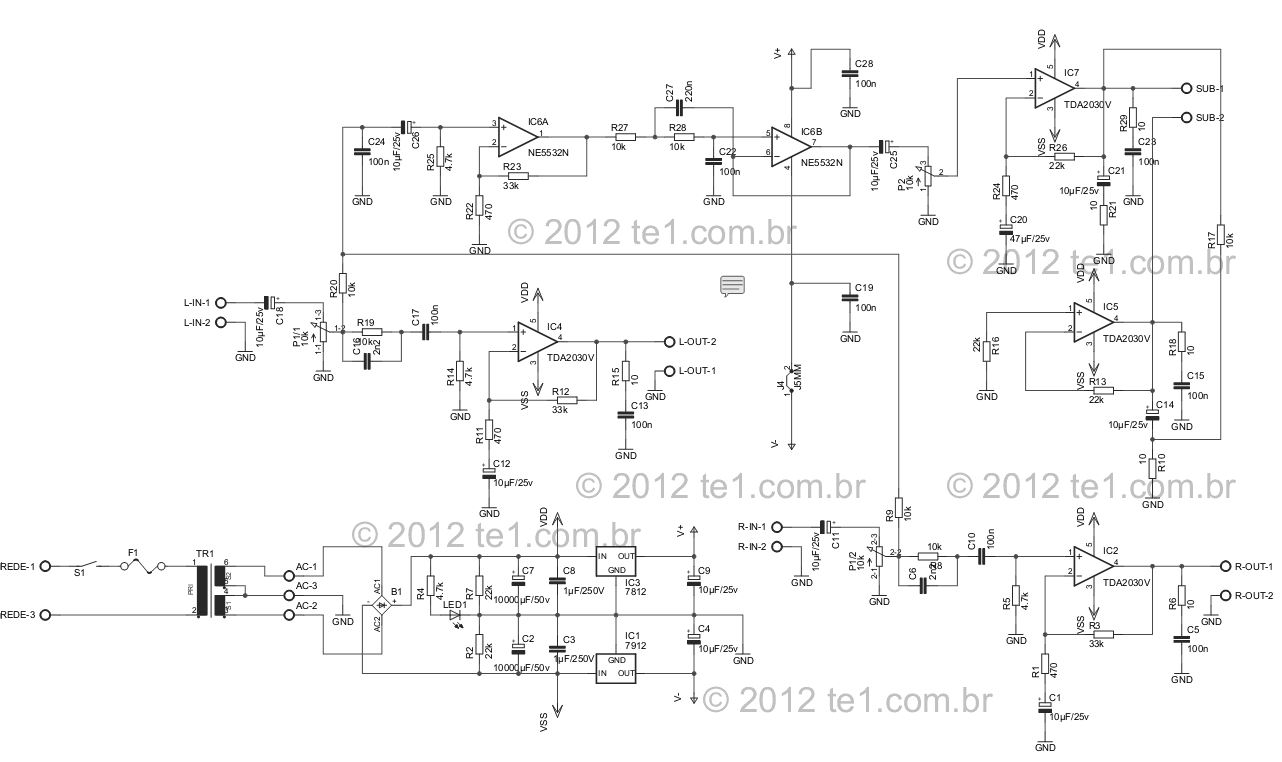 audio power amplifier subwoofer ne5532 tda2030
