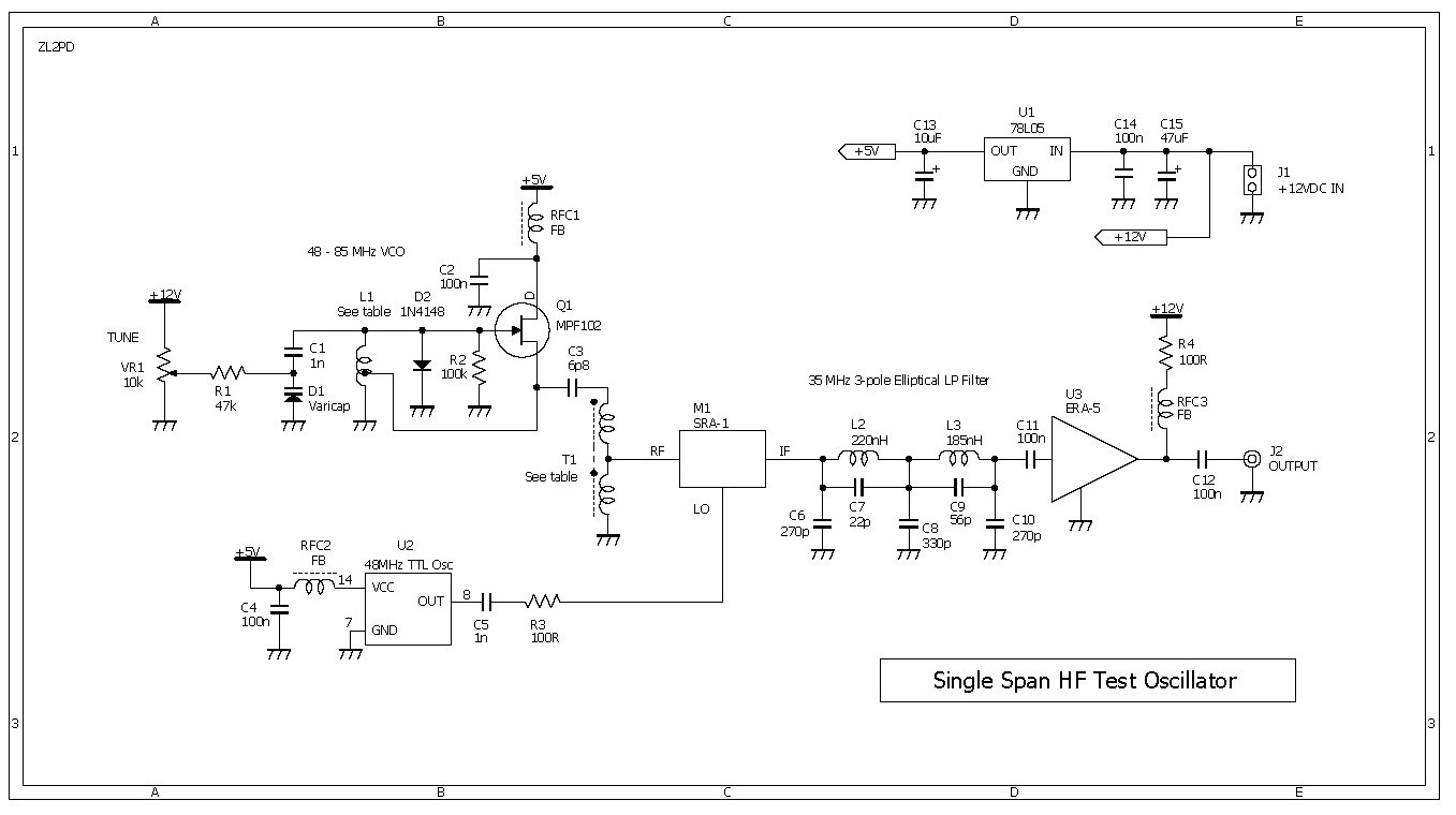 Single Span HF Test Oscillator circuit