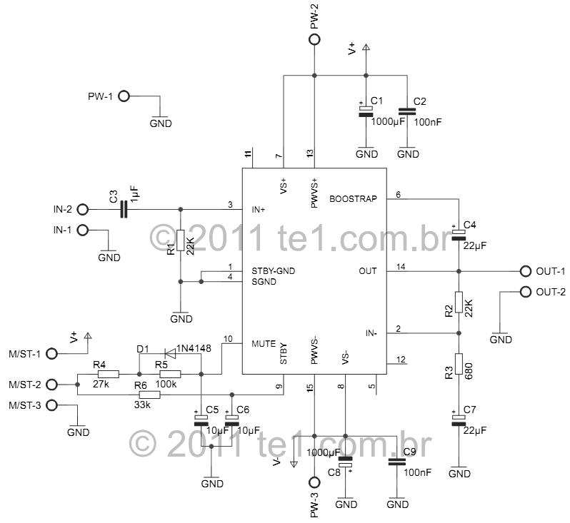 100 watts Audio Amplifier Mono With DMOS IC MOSFET TDA7293