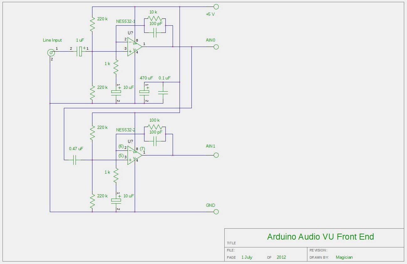 Audio VU meter with Extra wide Dynamic Range 69 dB using Arduino circuit