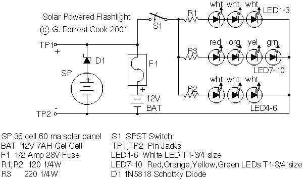 Solar Charged LED Utility Light circuit