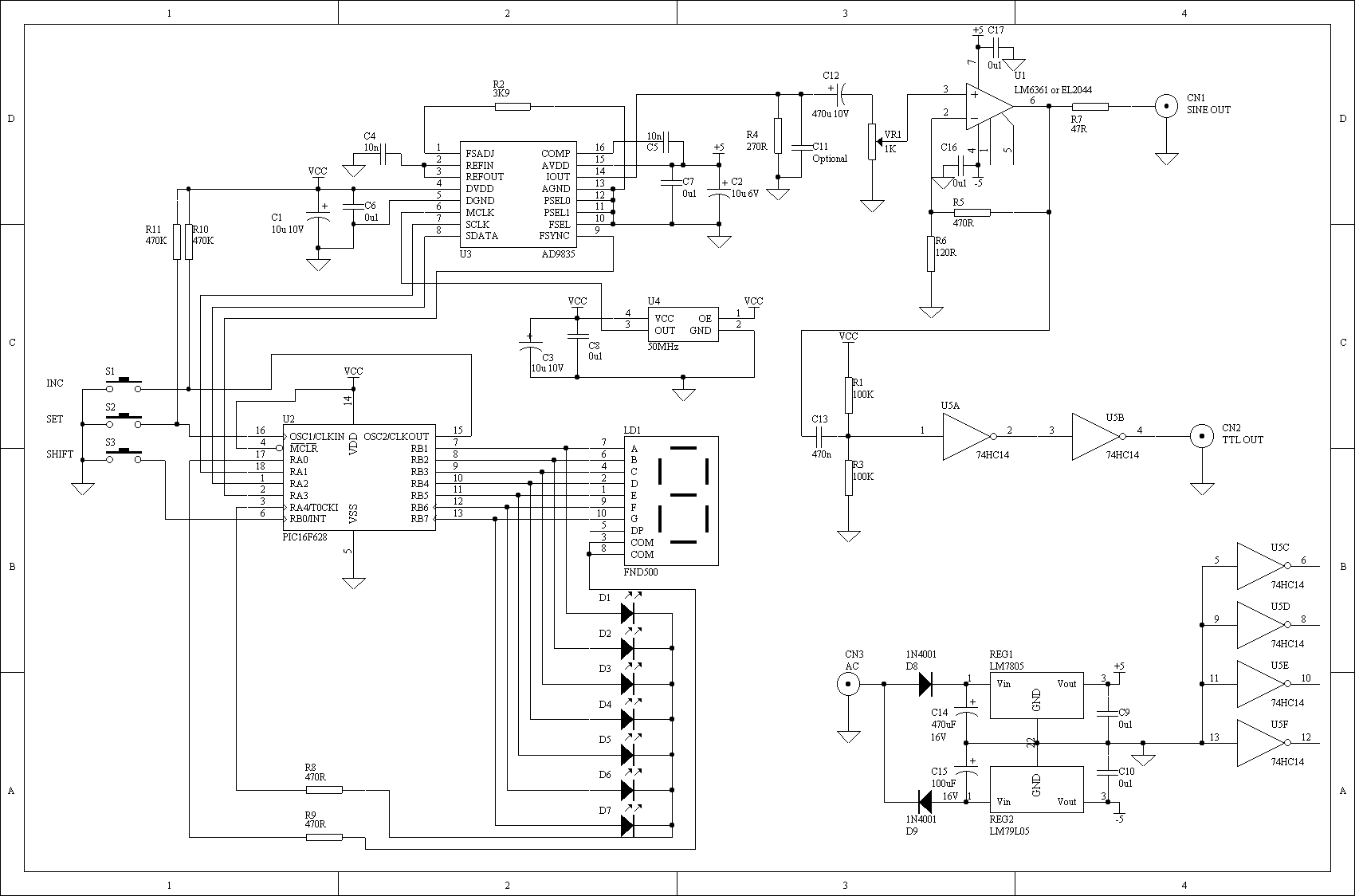 10MHz DDS Sine/Square Function Generator AD9835